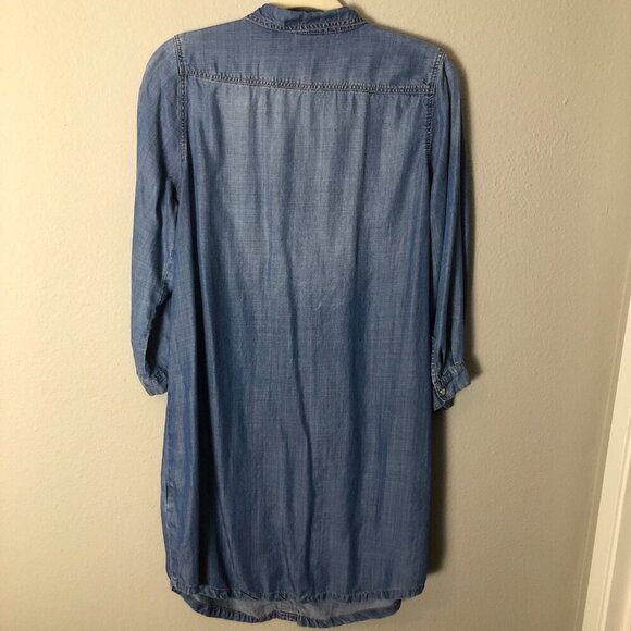 H&M Mama Maternity Denim Shirt Dress Womens Medium Pearl Snaps 3/4 Sleeve Boho - Picture 5 of 11